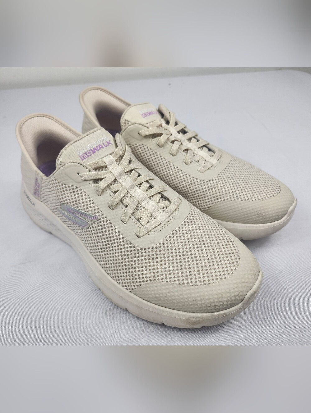 Skechers Slip Ins Womens 10 W Cream Mesh Hands Free Sneakers Shoes NEW